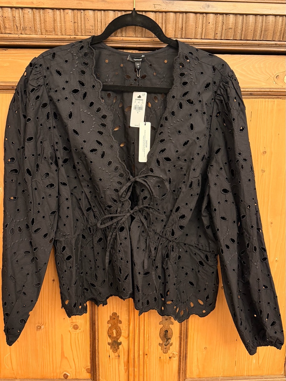NWT Express Black Eyelet Tie-Front Jacket